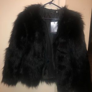 Black faux fur coat